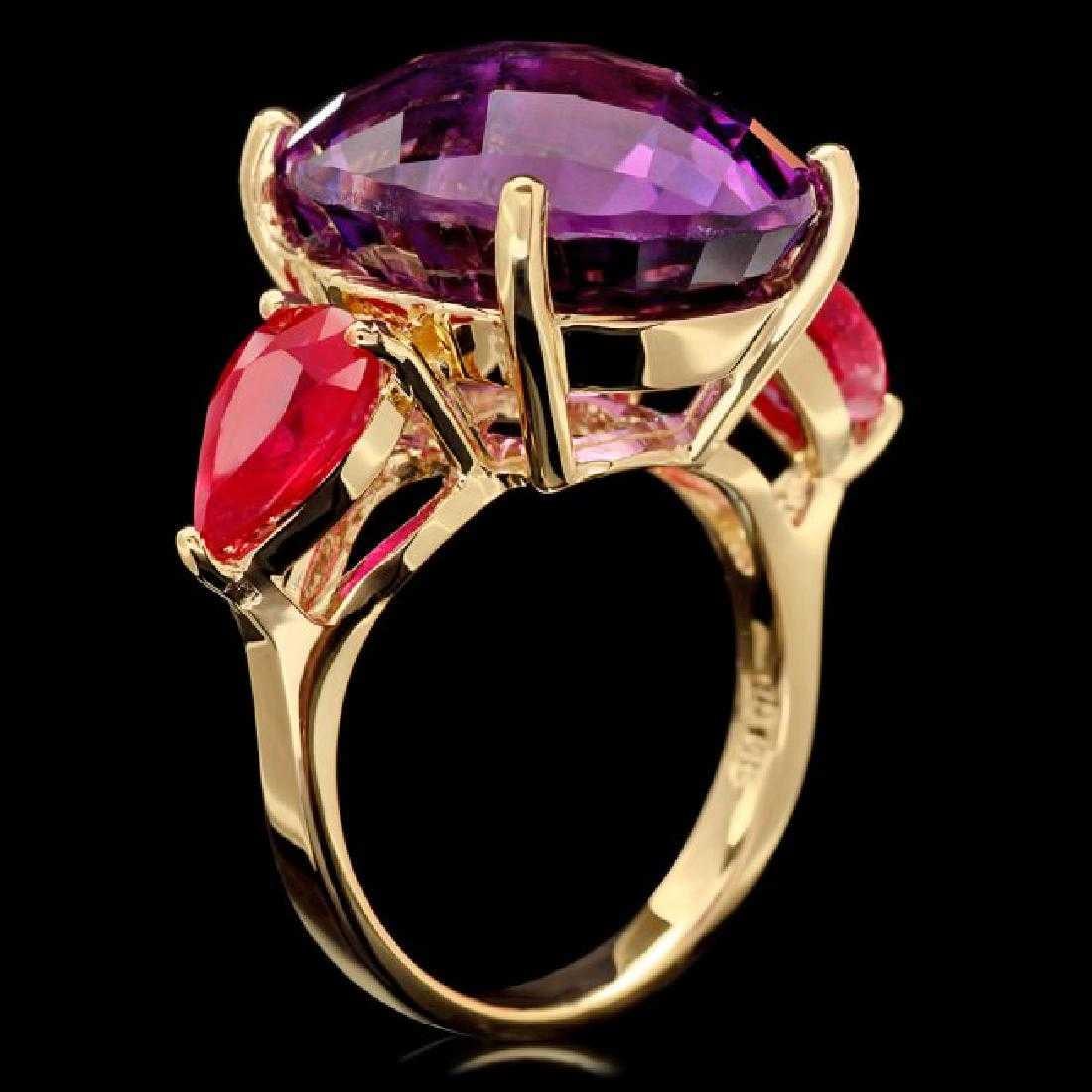 14K Yellow Gold 14.57ct Amethyst and 2.91ct Ruby Ring - 3