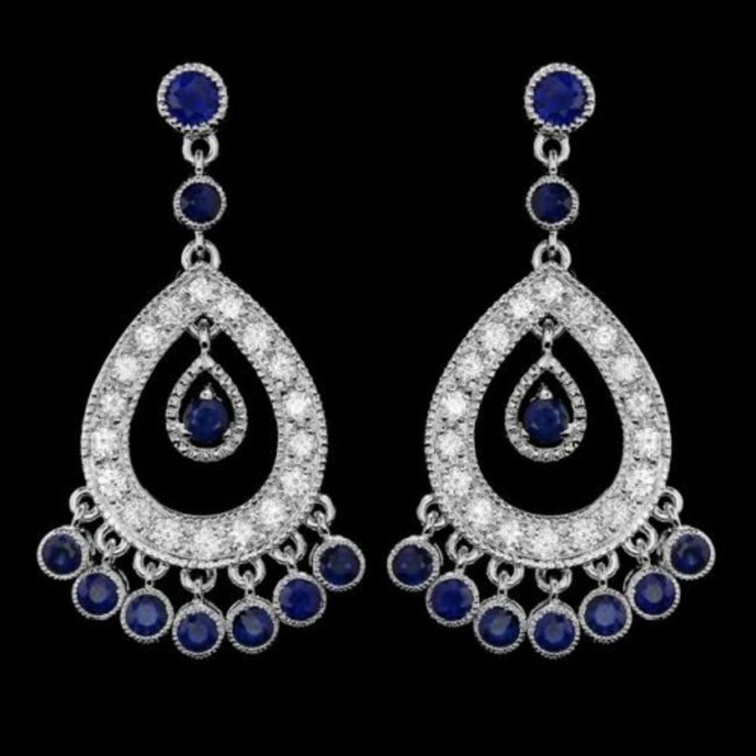 14k Gold 2.81ct Sapphire 1.56ct Diamond Earrings (1 of 4)