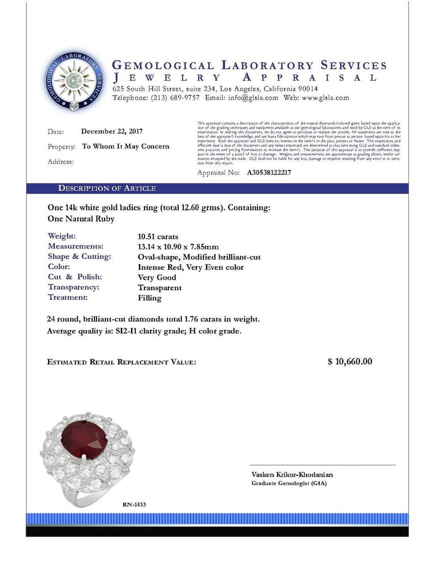 14K Gold 10.51ct Ruby and 1.76ct Diamond Ring - 5