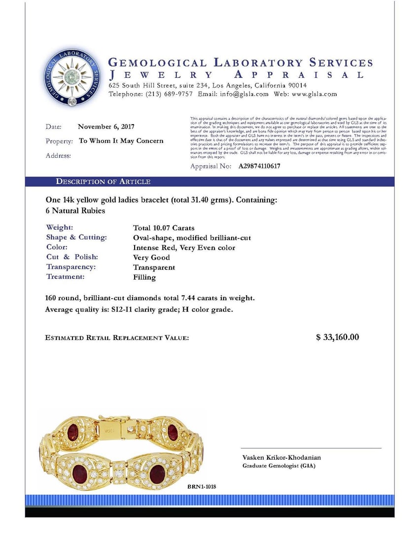 14k Yellow Gold 10.07ct Ruby 7.44ct Diamond Bracelet - 5