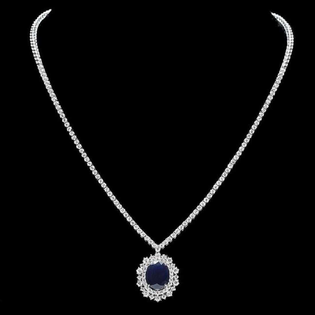 18K White Gold 5.82ct Sapphire and 4.96ct Diamond Necklace: Retail: $30,000.00 ****** 18K White Gold 5.82ct Sapphire and 4.96ct Diamond Necklace ****** Metal: 18K White Gold / Total Item Weight: 20.5 Grams / Country Made: United States / / Main Stone: