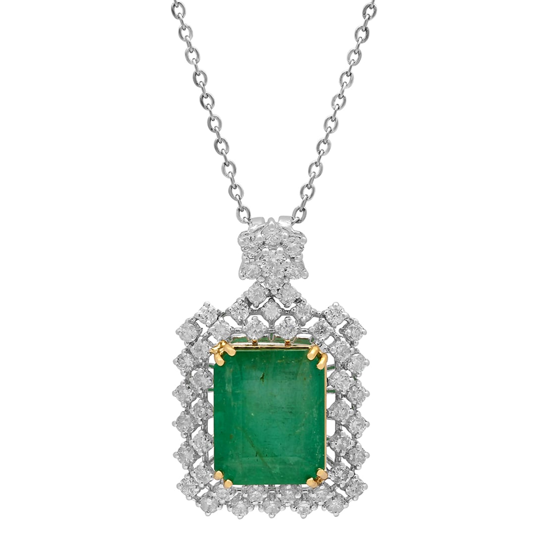14k White Gold 9.41ct Emerald 1.96ct Diamond Pendant: Retail: $22,260.00 ****** 14k White Gold 9.41ct Emerald 1.96ct Diamond Pendant ****** Metal: 14K White Gold / Total Item Weight: 8.10 grams / Country Made: United States / / Main Stone: Emerald /
