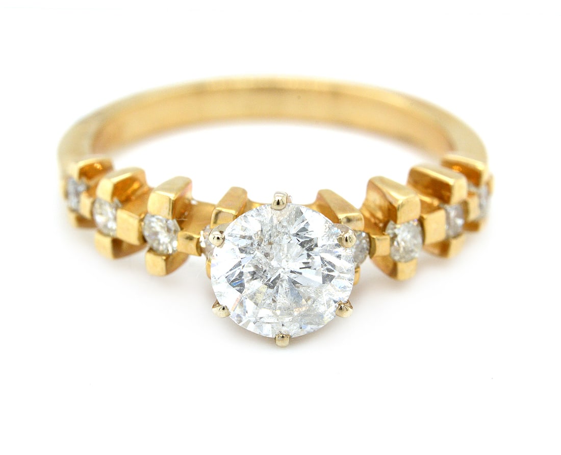 14K Yellow Gold Ladies Ring with 1.22ct Center Diamond and 1.66tcw Diamonds: Retail: $13,800.00 ****** 14K Yellow Gold Ladies Ring with 1.22ct Center Diamond and 1.66tcw Diamonds ****** Size: 6.5 / Metal: 14K Yellow Gold / Total Item Weight: 3.8 Grams / Country Made: United