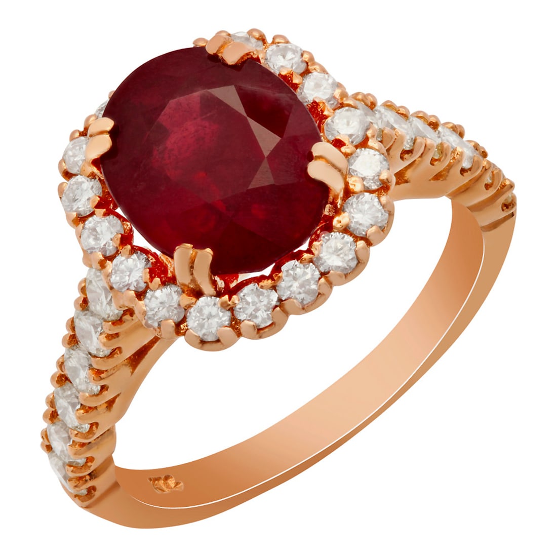 14k Rose Gold 4.34ct Ruby 1.07ct Diamond Ring: Retail: $6,170.00 ****** 14k Rose Gold 4.34ct Ruby 1.07ct Diamond Ring ****** Metal: 14K Rose Gold / Total Item Weight: 5.10 grams / Country Made: United States / / Main Stone: Ruby / Color: Intense
