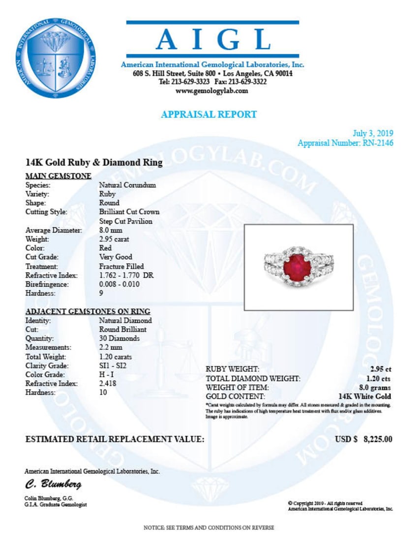 14K White Gold 2.95ct Ruby and 1.20ct Diamond Ring - 5