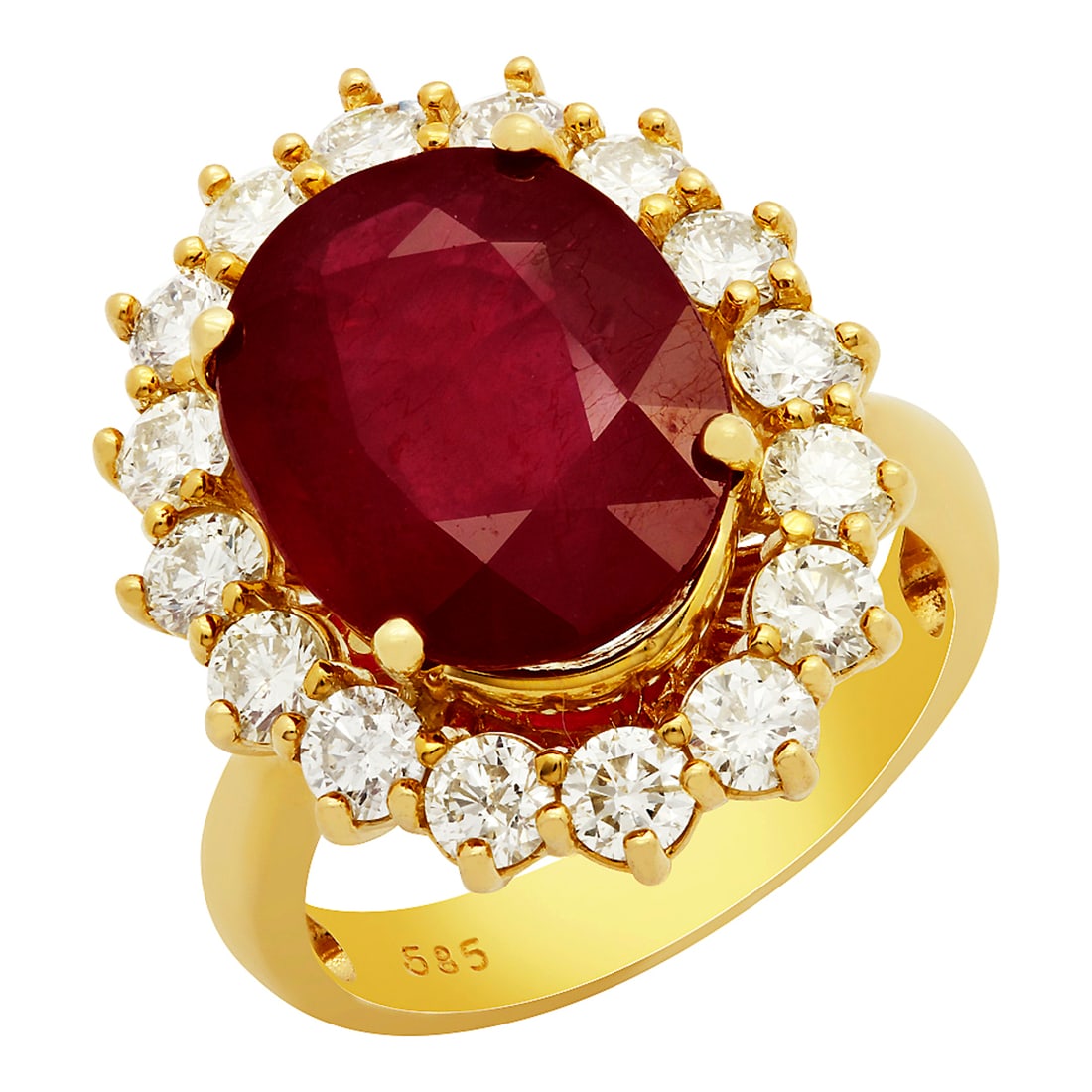 14k Yellow Gold 7.21ct Ruby 1.69ct Diamond Ring: Retail: $8,445.00 ****** 14k Yellow Gold 7.21ct Ruby 1.69ct Diamond Ring ****** Metal: 14K Yellow Gold / Total Item Weight: 7.90 grams / Country Made: United States / / Main Stone: Ruby / Color: Inten