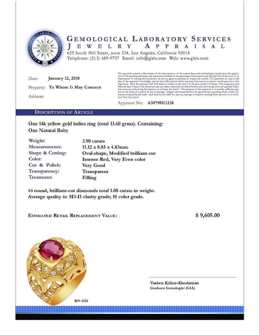 14K Gold 3.90ct Ruby and 1.08ct Diamond Ring - 4