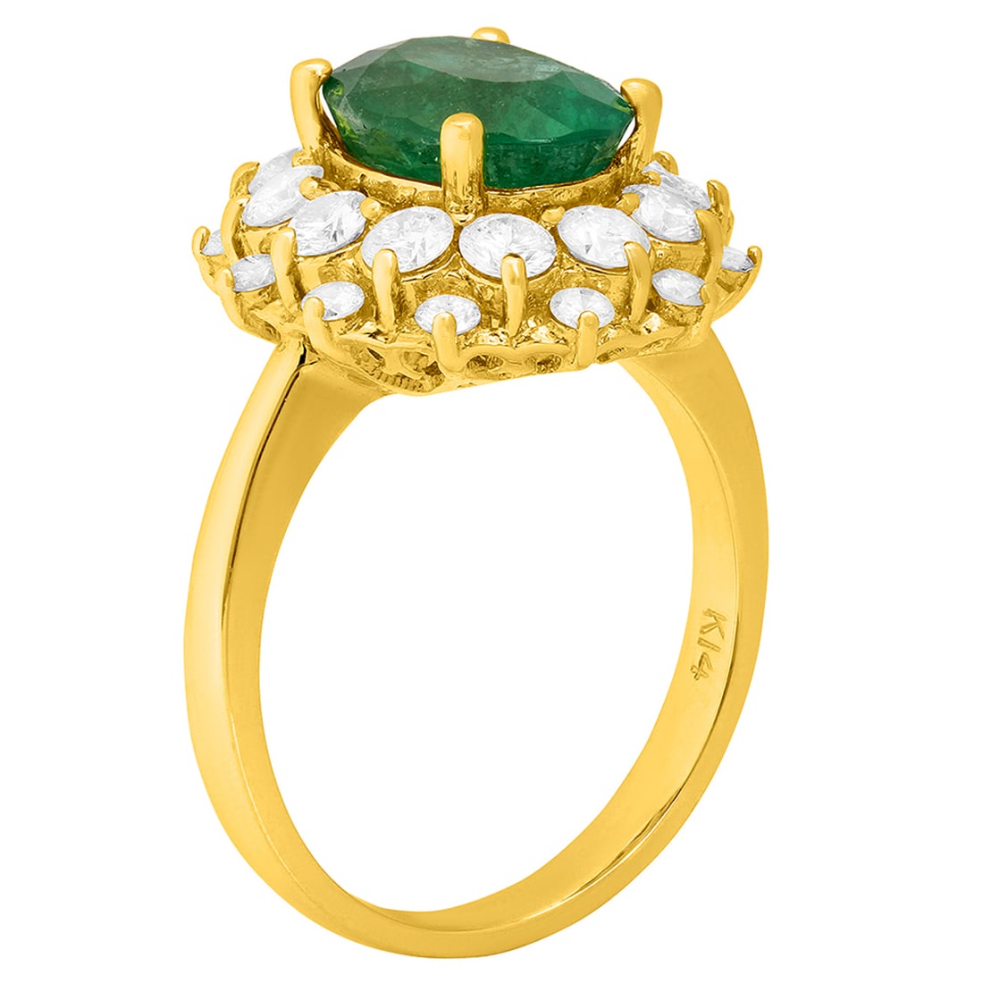 14k Yellow Gold 2.74ct Emerald 1.36ct Diamond Ring - 2