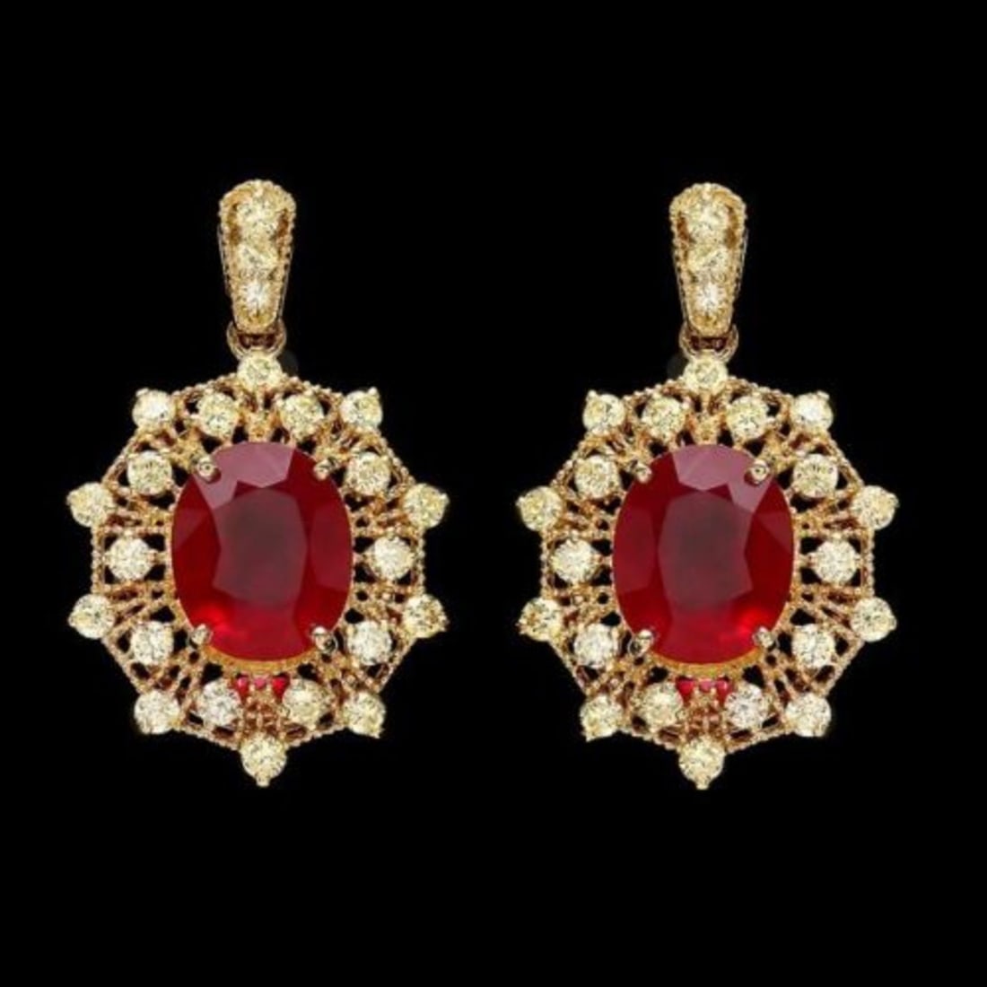 14k Gold 11.23ct Ruby 1.97ct Diamond Earrings - 2