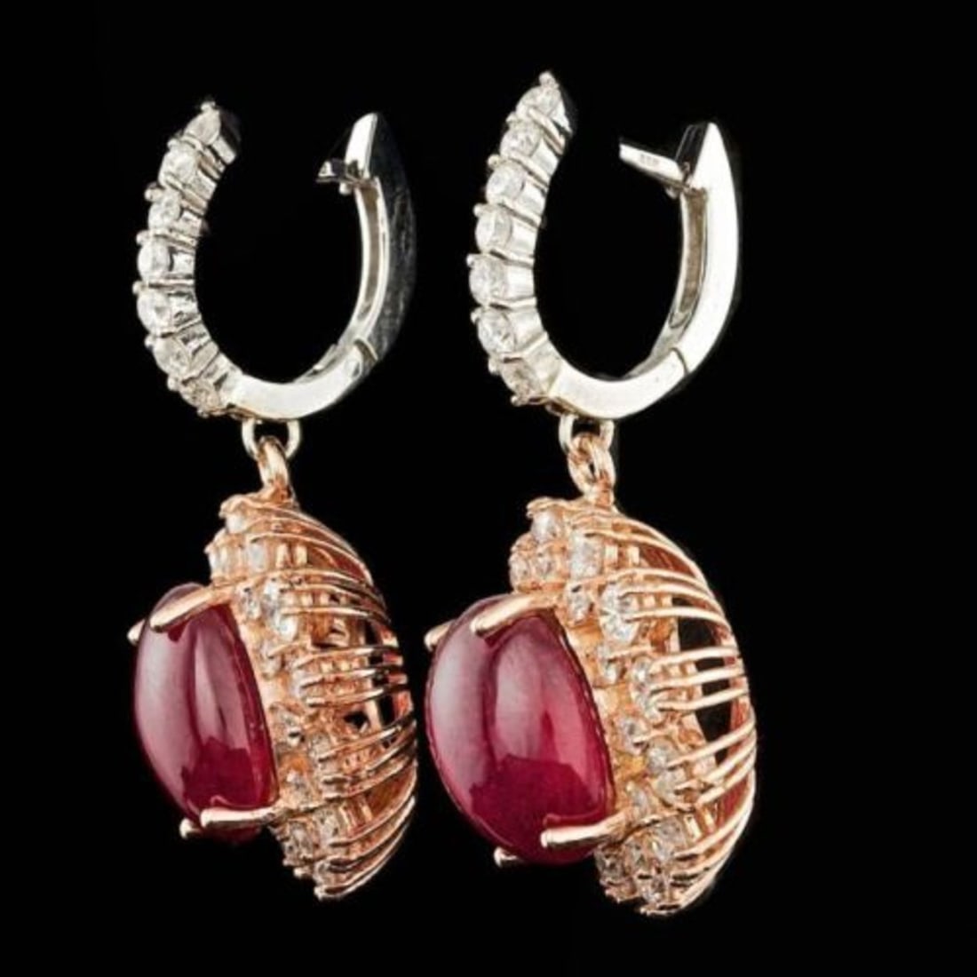 14k Gold 12.71ct Ruby 2.97ct Diamond Earrings - 2