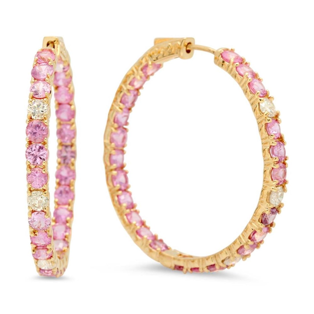 14K Gold 7.89ct Pink Sapphire 0.92cts Diamond Earrings: Retail: $8,840.00 ****** 14K Gold 7.89ct Pink Sapphire 0.92cts Diamond Earrings ****** Metal: 14K Yellow Gold / Total Item Weight: 11.6 grams / Country Made: United States / / Main Stone: Pink Sapphir