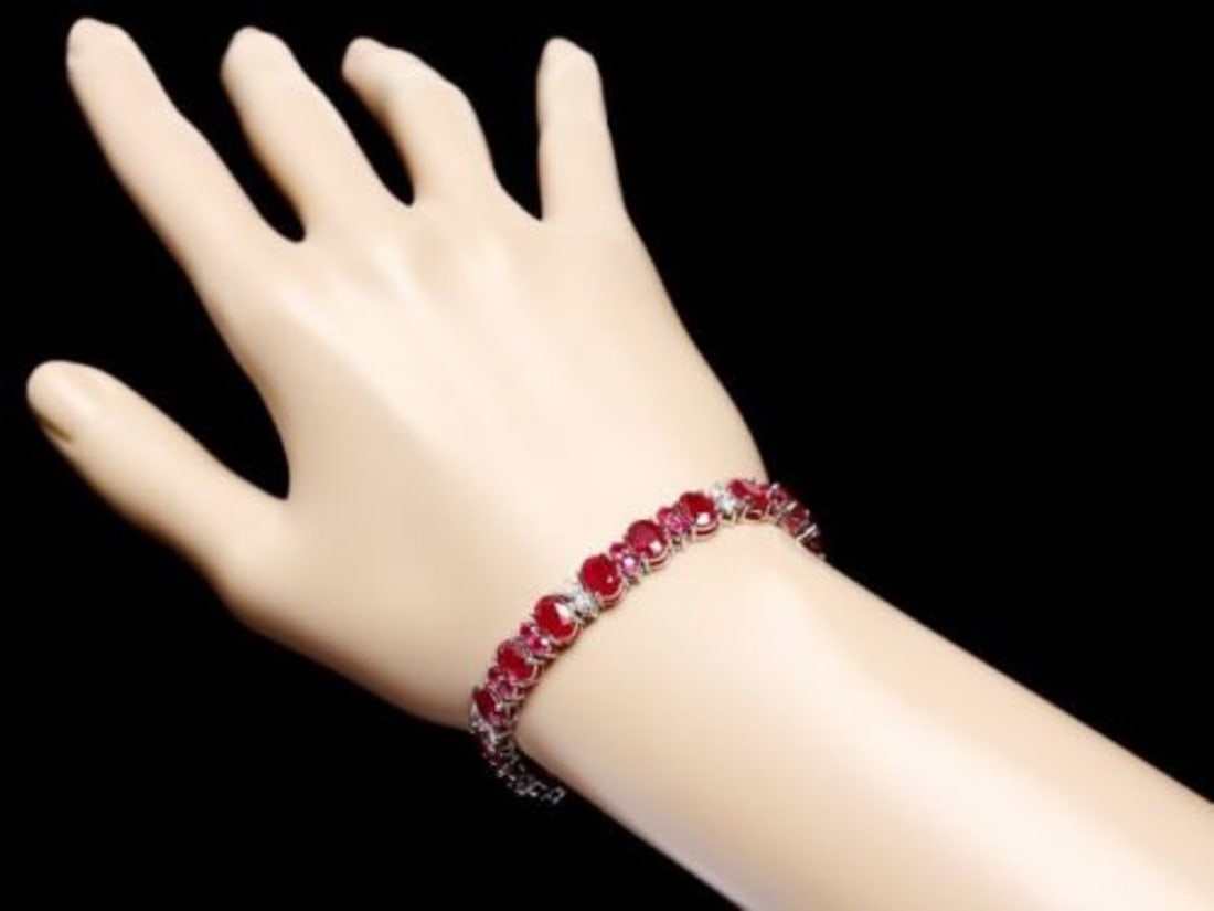 14K Gold 25.0ct Ruby 1.28ct Diamond Bracelet - 5