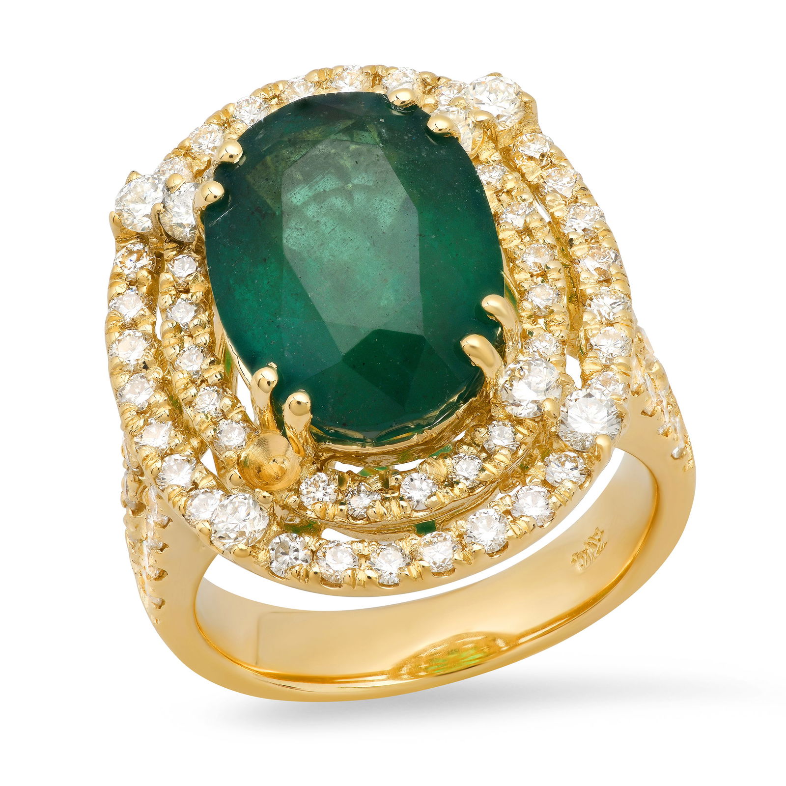 14K Yellow Gold 8.46ct Emerald and 2.58ct Diamond Ring: Retail: $46,300.00 ****** 14K Yellow Gold 8.46ct Emerald and 2.58ct Diamond Ring ****** Size: 7 (we offer free resizing to winning bidders) / Metal: 14K Yellow Gold / Total Item Weight: 12.5 Grams / C