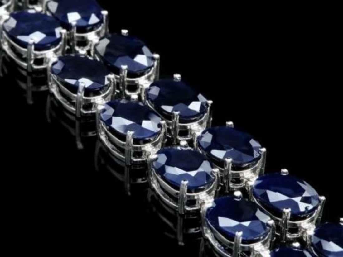 14K Gold 53.81ct Sapphire 0.59ct Diamond Bracelet - 3
