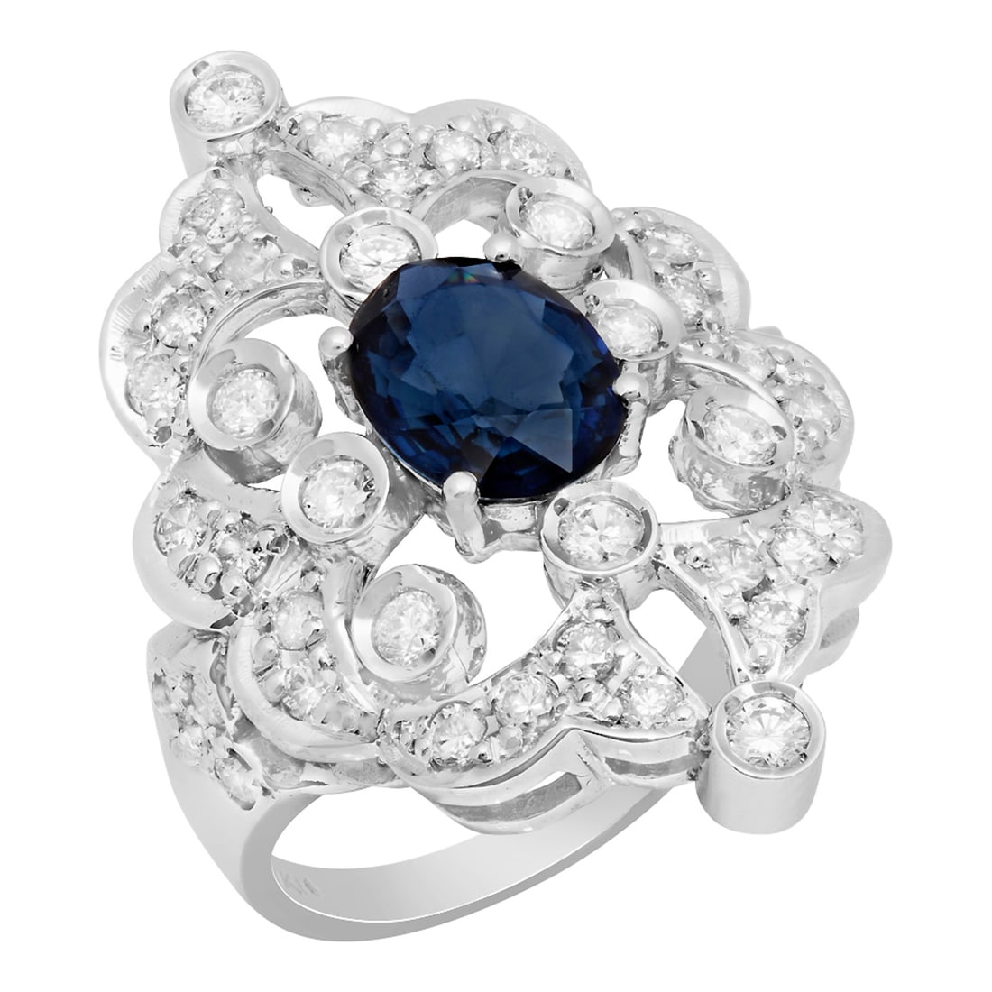 14k White Gold 1.75ct Sapphire 1.27ct Diamond Ring: Retail: $2,230.00 ****** 14k White Gold 1.75ct Sapphire 1.27ct Diamond Ring ****** Metal: 14K White Gold / Total Item Weight: 8.20 grams / Country Made: United States / / Main Stone: Sapphire /