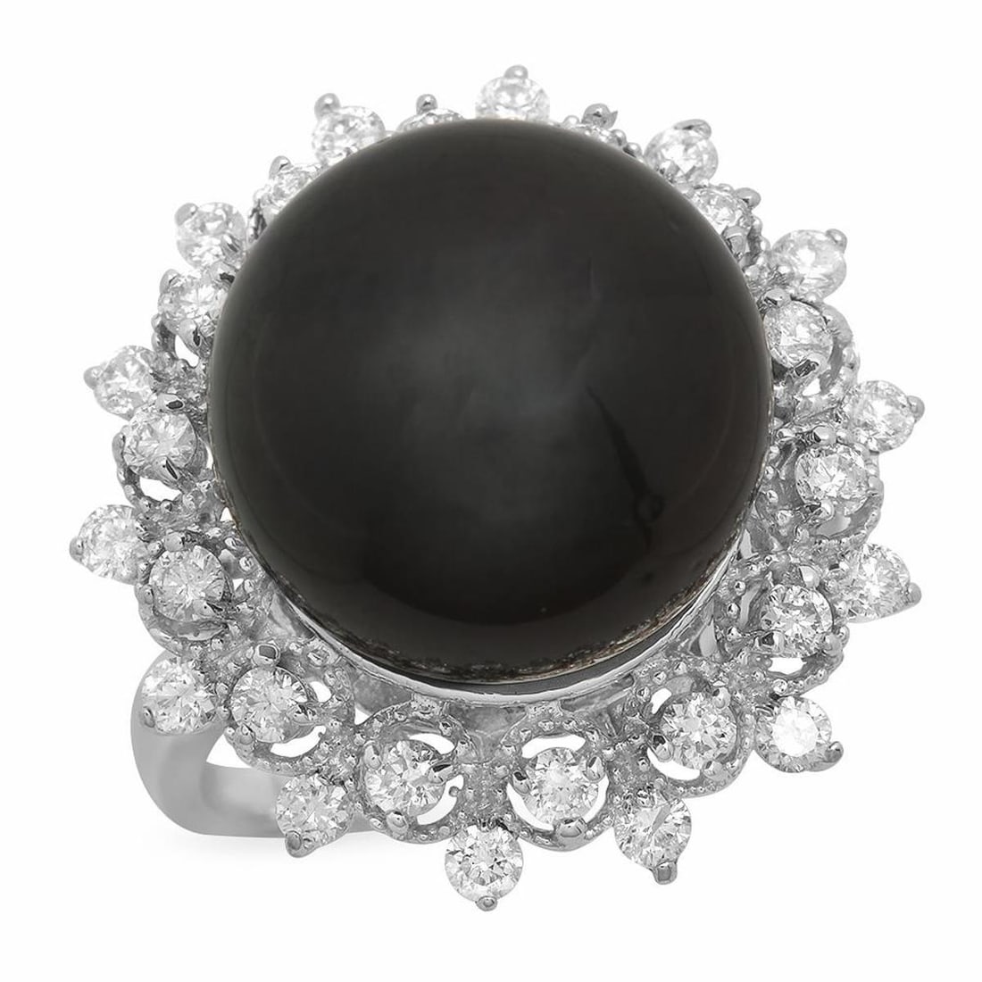 14K White Gold 14mm Black Tahitian Pearl and 0.78ct Diamond Ring: Retail: $6,680.00 ****** 14K White Gold 14mm Black Tahitian Pearl and 0.78ct Diamond Ring ****** Metal: 14K White Gold / Total Item Weight: 9.2 Grams / Country Made: United States / / Main Stone: Pear