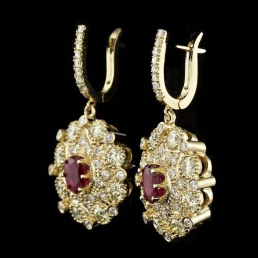 14k Yellow Gold 2.69ct Ruby 7ct Diamond Earrings - 2