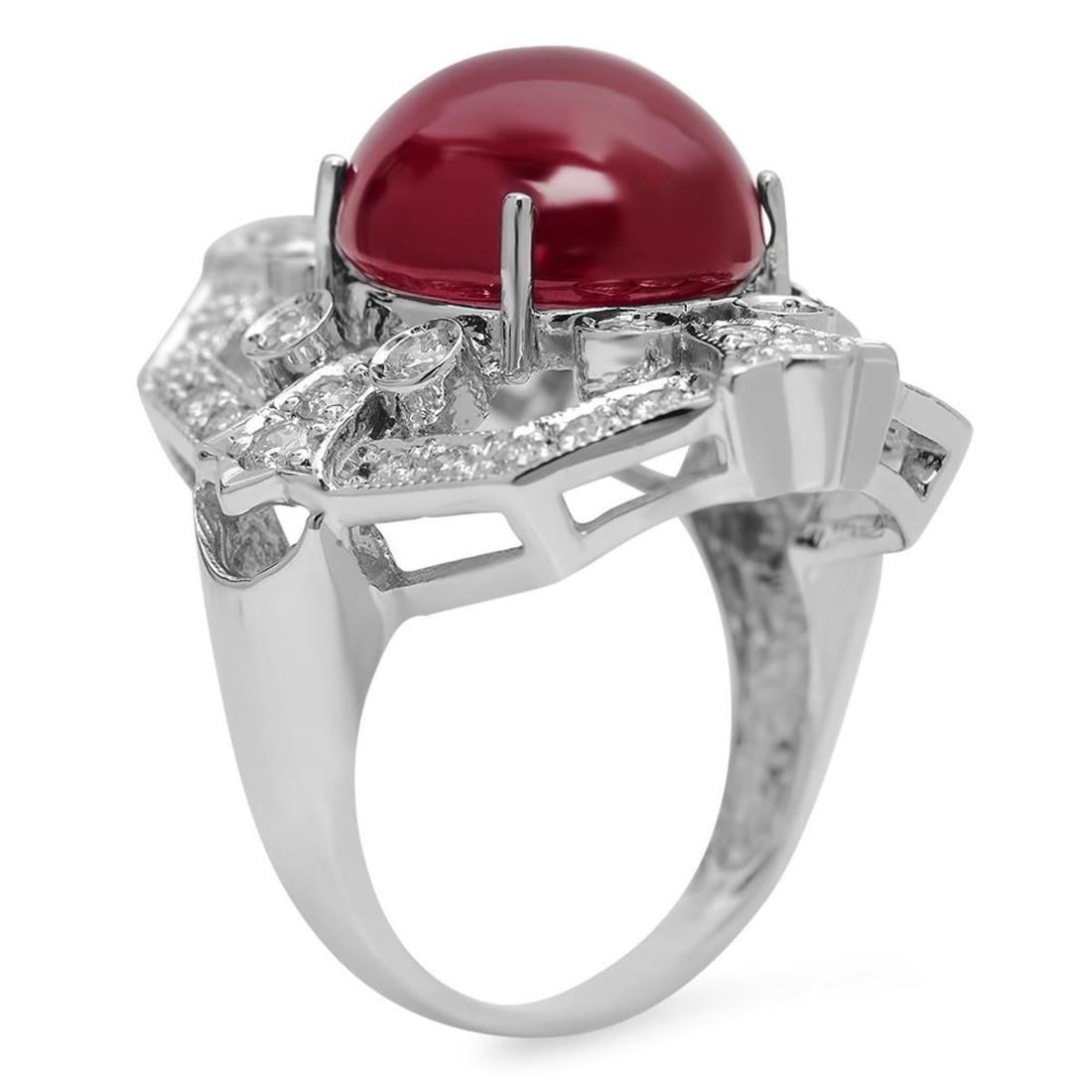 14K White Gold 14.68ct Ruby and 1.10ct Diamond Ring - 2