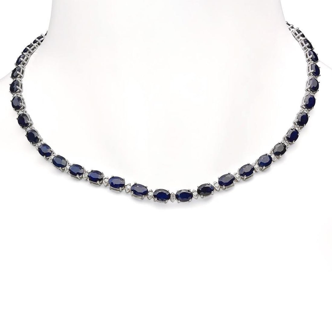 14K Gold 42.93ct Sapphire 1.72ct Diamond Necklace: Retail: $20,932.00 ****** 14K Gold 42.93ct Sapphire 1.72ct Diamond Necklace ****** Metal: 14K Solid Gold / Total Item Weight: 26.3 grams / Country Made: United States / / Main Stone: Sapphire / Color: