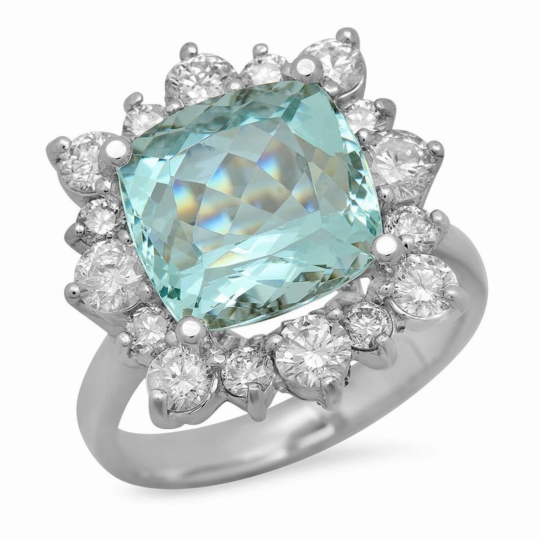 14K White Gold 5.92ct Aquamarine and 1.41ct Diamond Ring: Retail: $9,790.00 ****** 14K White Gold 5.92ct Aquamarine and 1.41ct Diamond Ring ****** Metal: 14K White Gold / Total Item Weight: 6.6 Grams / Country Made: United States / / Main Stone: Aquamarine /
