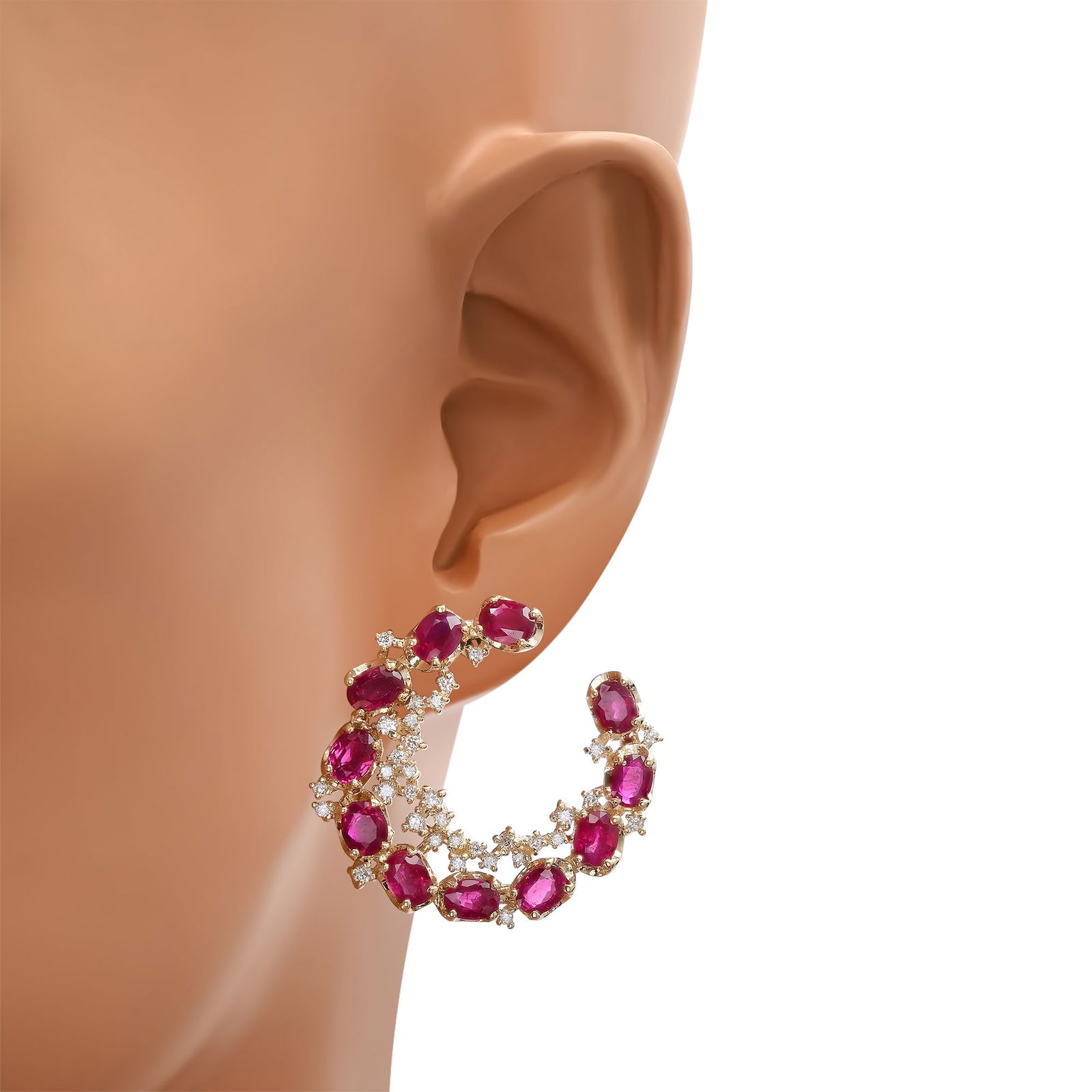 14K Yellow Gold earrings with 6.99ct Ruby and 0.59ct Diamonds - 2