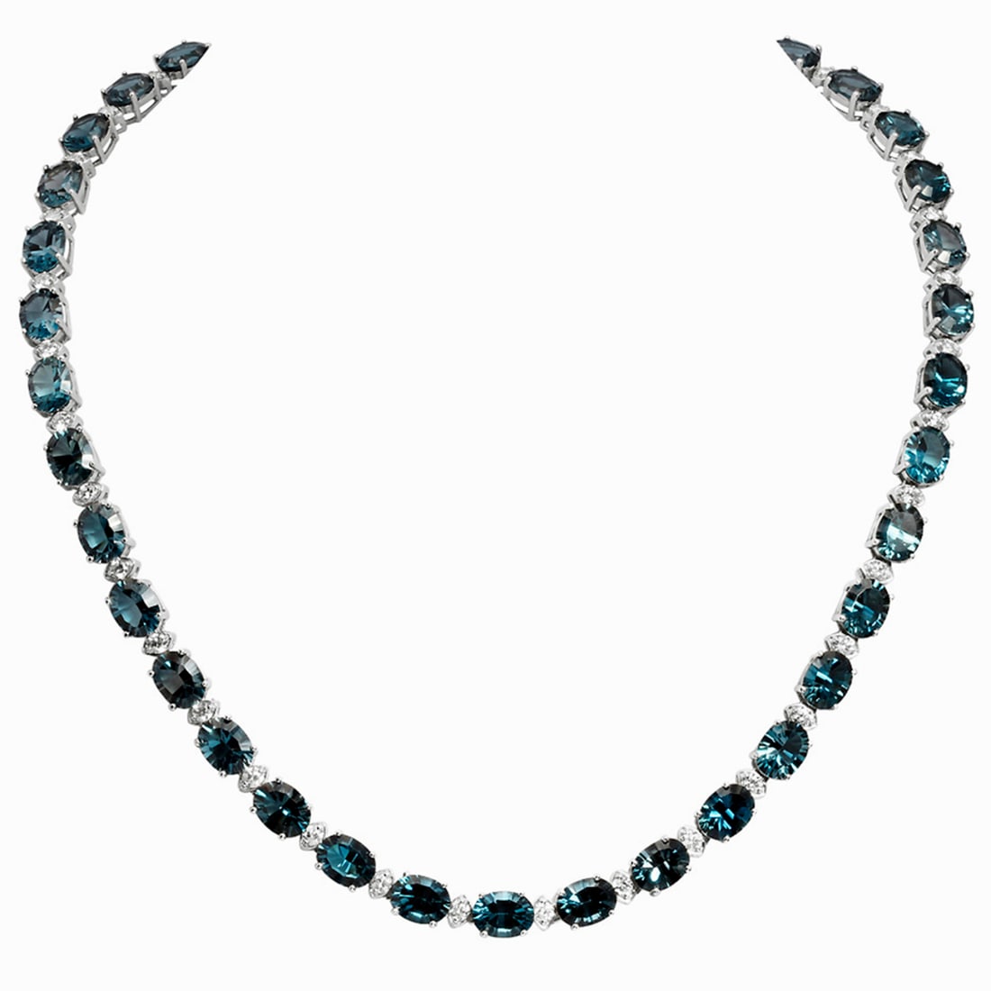14k White Gold 55.81ct Blue Topaz 2.81ct Diamond Necklace: Retail: $17,280.00 ****** 14k White Gold 55.81ct Blue Topaz 2.81ct Diamond Necklace ****** Size: 18 / Metal: 14K White Gold / Total Item Weight: 34.50 grams / Country Made: United States / / Main