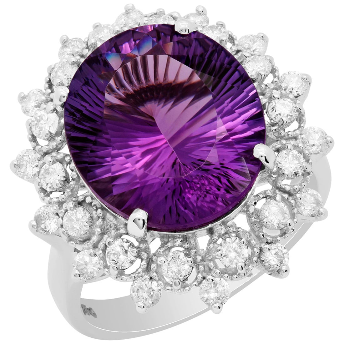 14k White Gold 6.29ct Amethyst 0.78ct Diamond Ring: Retail: $3,850.00 ****** 14k White Gold 6.29ct Amethyst 0.78ct Diamond Ring ****** Metal: 14K White Gold / Total Item Weight: 6.30 grams / Country Made: United States / / Main Stone: Amethyst / Color: