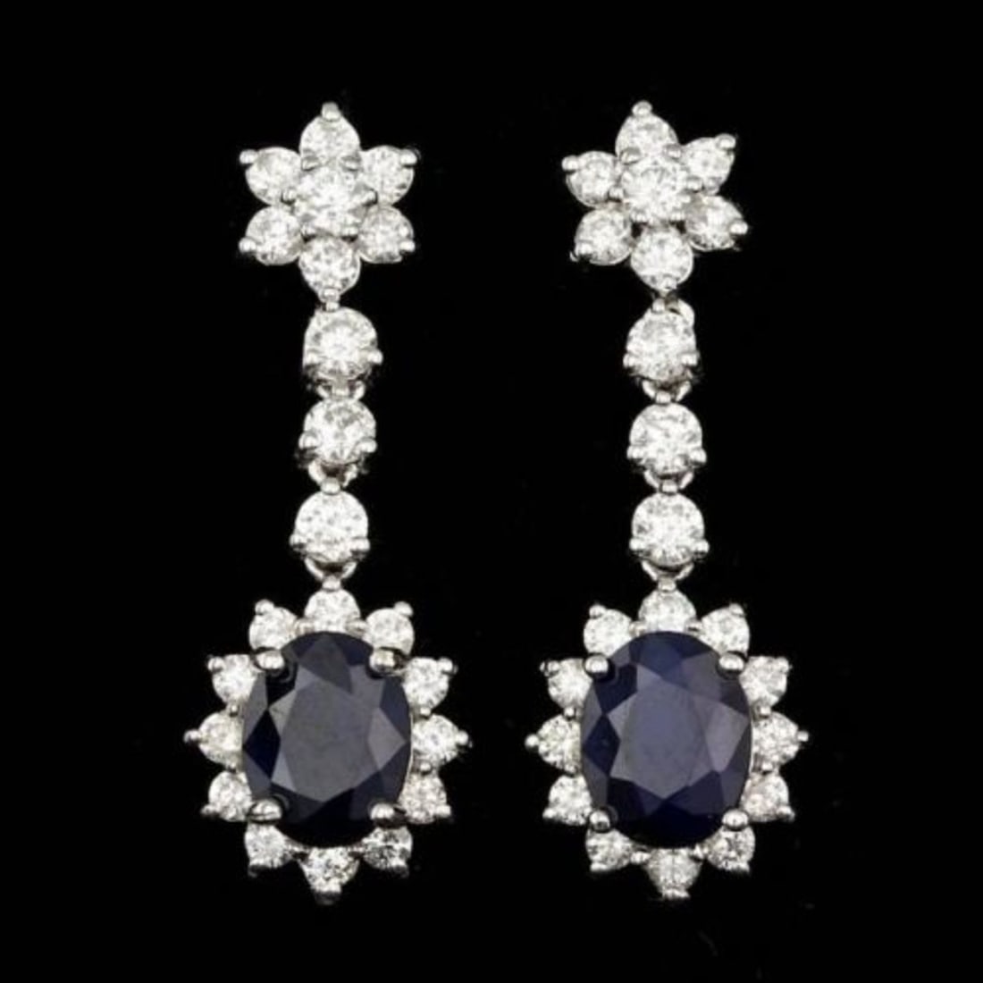 14k Gold 4.74ct Sapphire 2.37ct Diamond Earrings: Retail: $8,900.00 ****** 14k Gold 4.74ct Sapphire 2.37ct Diamond Earrings ****** Metal: 14k Solid White Gold / Total Item Weight: 5.7 grams / Country Made: United States / / Main Stone: Sapphire / Col