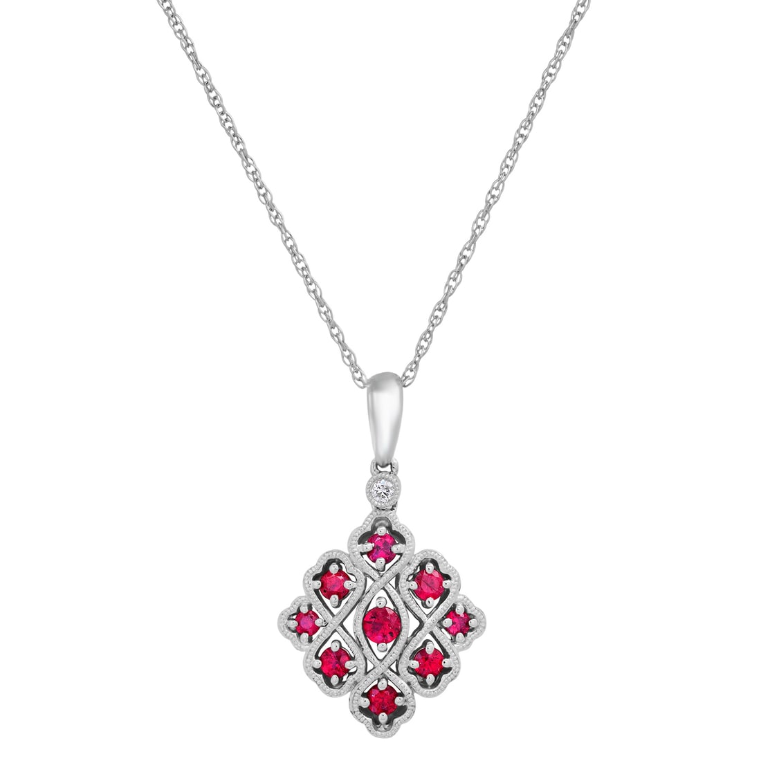 14K White Gold Setting with 0.40ct Ruby and 0.02ct Diamond Pendant: Retail: $1,810.00 ****** 14K White Gold Setting with 0.40ct Ruby and 0.02ct Diamond Pendant ****** Size: 16 / Metal: 14K White Gold / Total Item Weight: 4.0 Grams / Country Made: United States / / Mai