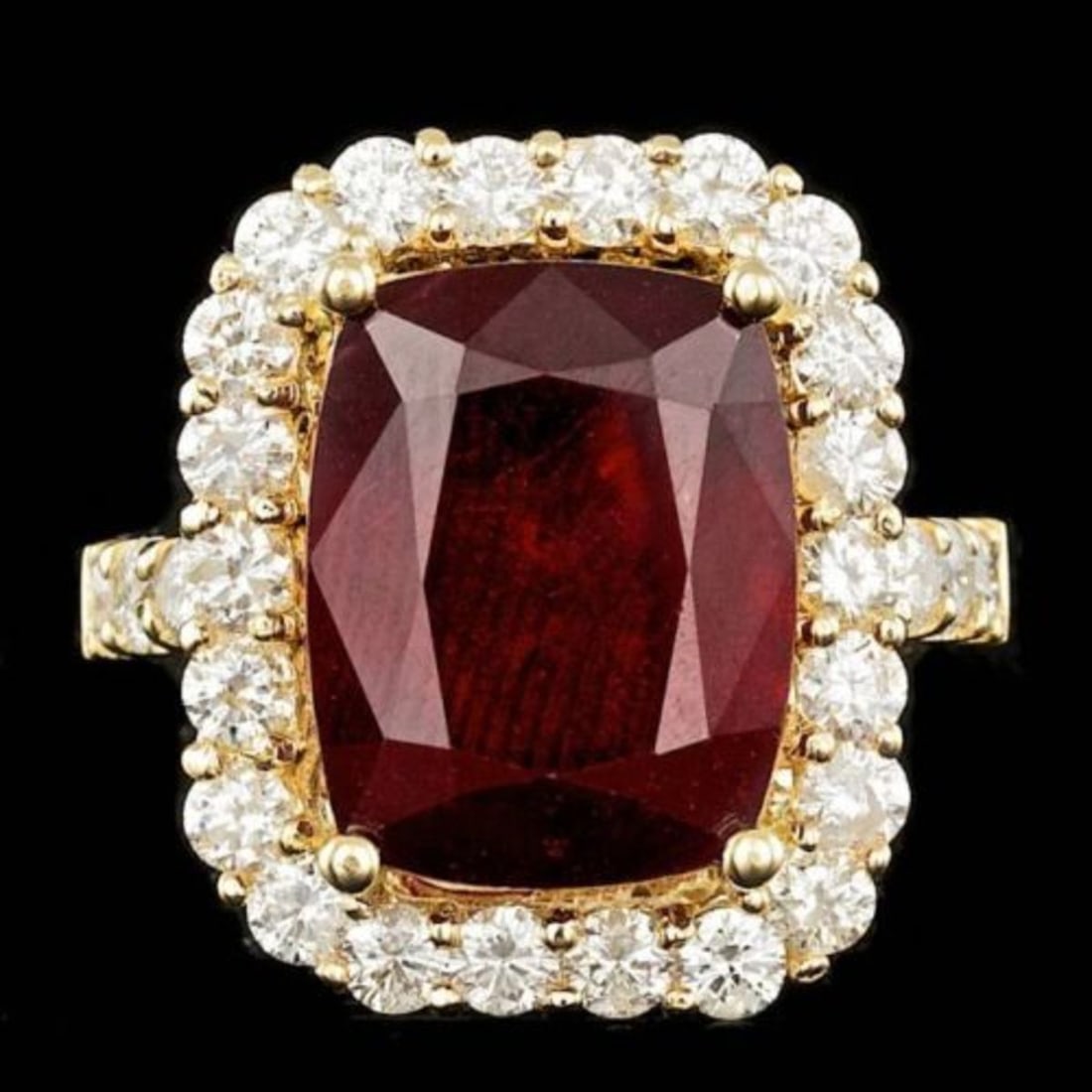 14K Yellow Gold 11.69ct Ruby and 1.88ct Diamond Ring: Retail: $17,030.00 ****** 14K Yellow Gold 11.69ct Ruby and 1.88ct Diamond Ring ****** Metal: 14K Yellow Gold / Total Item Weight: 11.5 Grams / Country Made: United States / / Main Stone: Ruby / Color: