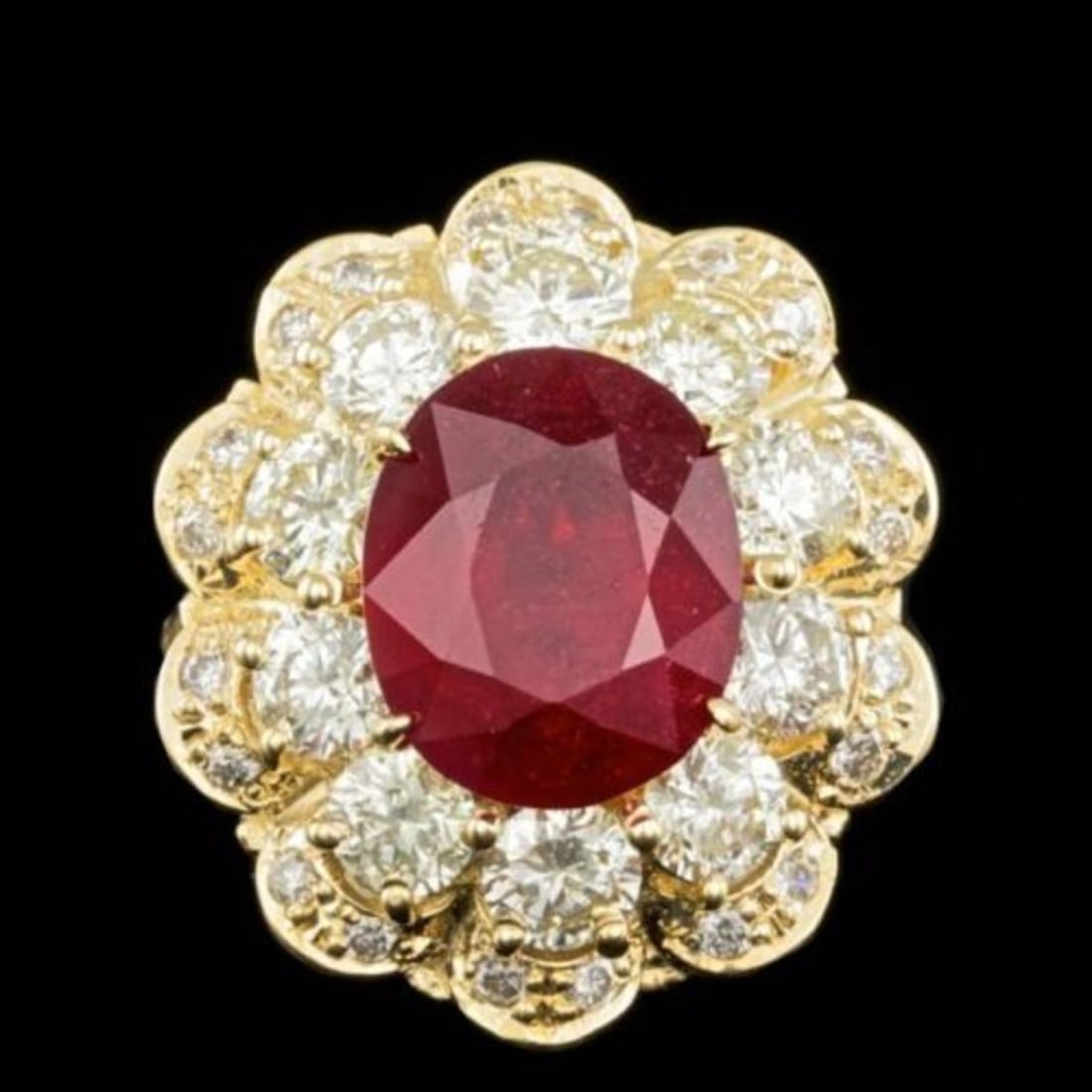14K Yellow Gold 5.82ct Ruby and 2.82ct Diamond Ring: Retail: $16,900.00 ****** 14K Yellow Gold 5.82ct Ruby and 2.82ct Diamond Ring ****** Metal: 14K Yellow Gold / Total Item Weight: 10.0 Grams / Country Made: United States / / Main Stone: Ruby / Color: