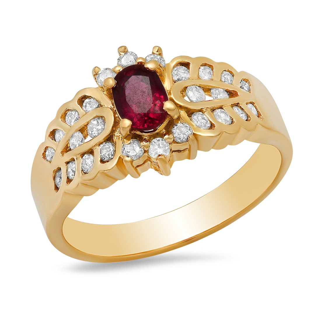 14K Yellow Gold Setting with 0.40ct Ruby and 0.25ct Diamond Ladies Ring: Retail: $1,500.00 ****** 14K Yellow Gold Setting with 0.40ct Ruby and 0.25ct Diamond Ladies Ring ****** Size: 7(we offer free resizing to winning bidders) / Metal: 14K Yellow Gold / Total Item Weight: