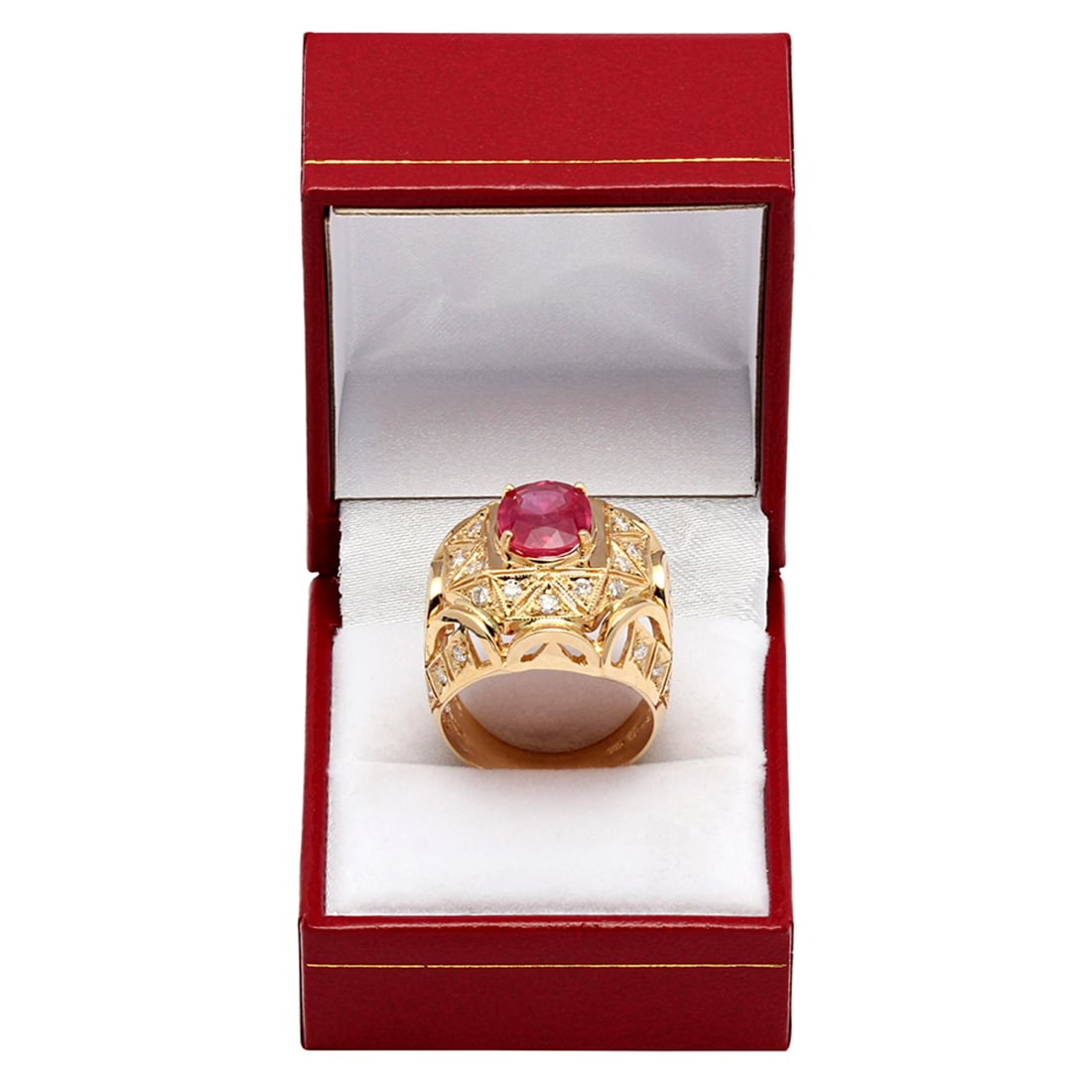 14K Gold 3.90ct Ruby and 1.08ct Diamond Ring - 3