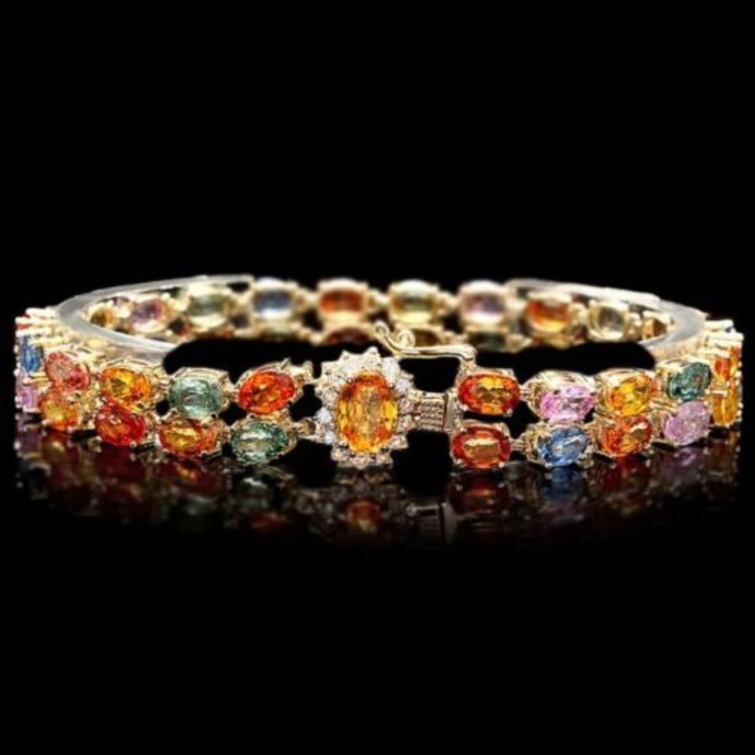 14K Gold 27.21ct Sapphire 0.34ct Diamond Bracelet: Retail: $18,000.00 ****** 14K Gold 27.21ct Sapphire 0.34ct Diamond Bracelet ****** Metal: 14K Yellow Gold / Total Item Weight: 19.5 Grams / Country Made: United States / / Main Stone: Sapphire / Color