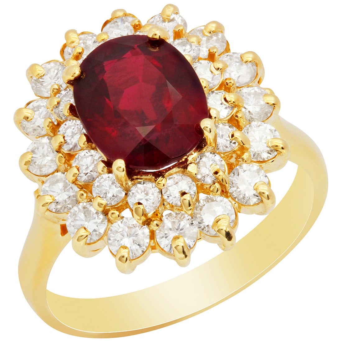 14k Yellow Gold 3.12ct Ruby 1.31ct Diamond Ring: Retail: $3,490.00 ****** 14k Yellow Gold 3.12ct Ruby 1.31ct Diamond Ring ****** Metal: 14K Yellow Gold / Total Item Weight: 5.80 grams / Country Made: United States / / Main Stone: Ruby / Color: Inten