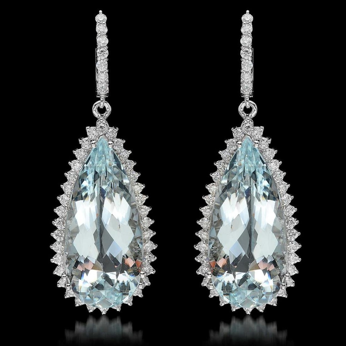 14K Gold 39.87ct Aquamarine & 2.36ct Diamond Earrings: Retail: $39,245.00 ****** 14K Gold 39.87ct Aquamarine & 2.36ct Diamond Earrings ****** Metal: 14K Solid Gold / Total Item Weight: 22.6 grams / Country Made: United States / / Main Stone: Aquamarine /
