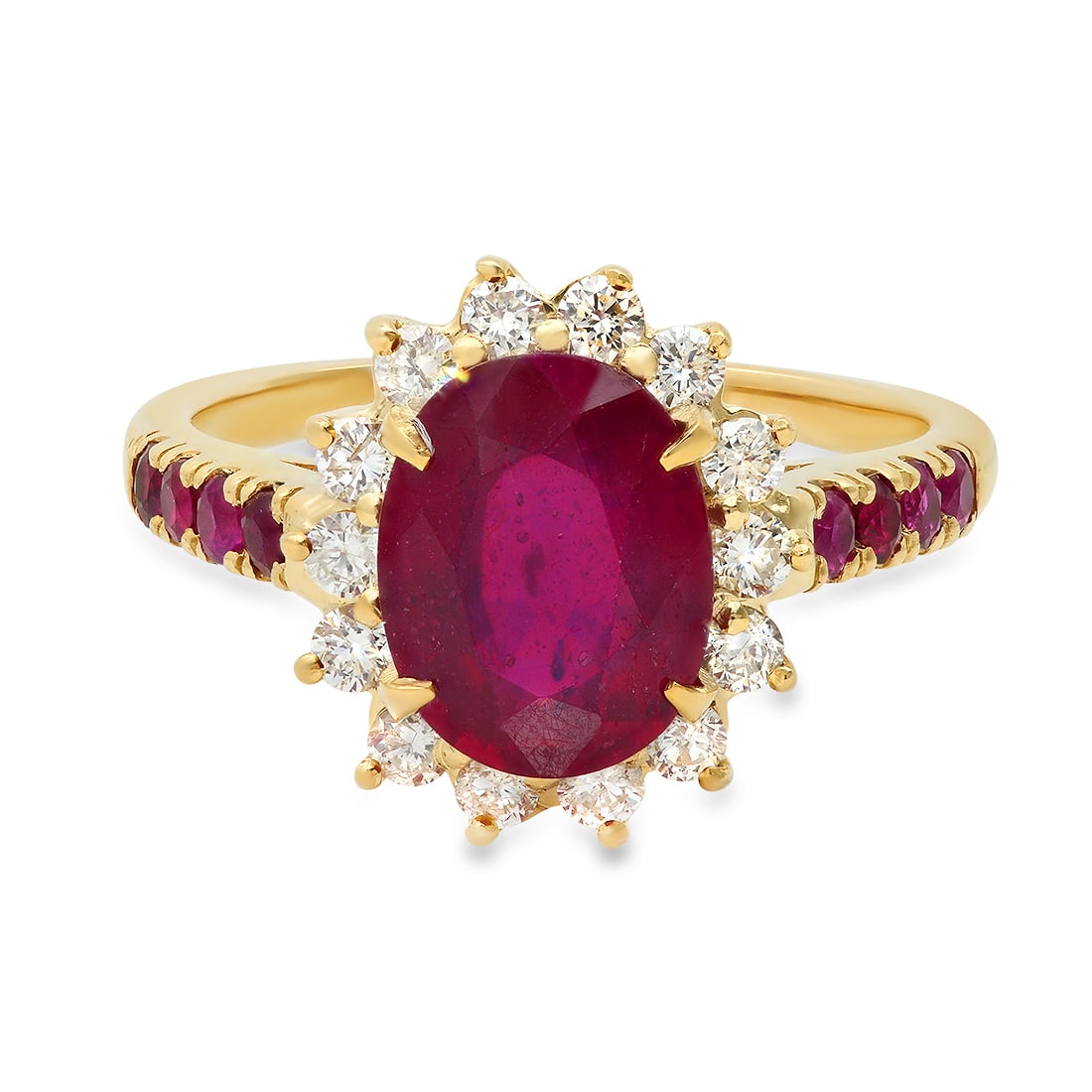 14K Yellow Gold 3.65ct Ruby and 0.80ct Diamond Ring: Retail: $4,118.00 ****** 14K Yellow Gold 3.65ct Ruby and 0.80ct Diamond Ring ****** Metal: 14K Yellow Gold / Total Item Weight: 4.4 Grams / Country Made: United States / / Main Stone: Ruby / Color: Re