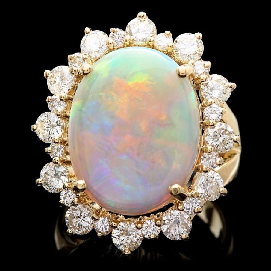 14K Yellow Gold 5.92ct Opal and 2.37ct Diamond Ring: Retail: $20,737.00 ****** 14K Yellow Gold 5.92ct Opal and 2.37ct Diamond Ring ****** Metal: 14K Yellow Gold / Total Item Weight: 12.0 Grams / Country Made: United States / / Main Stone: Opal / Color: