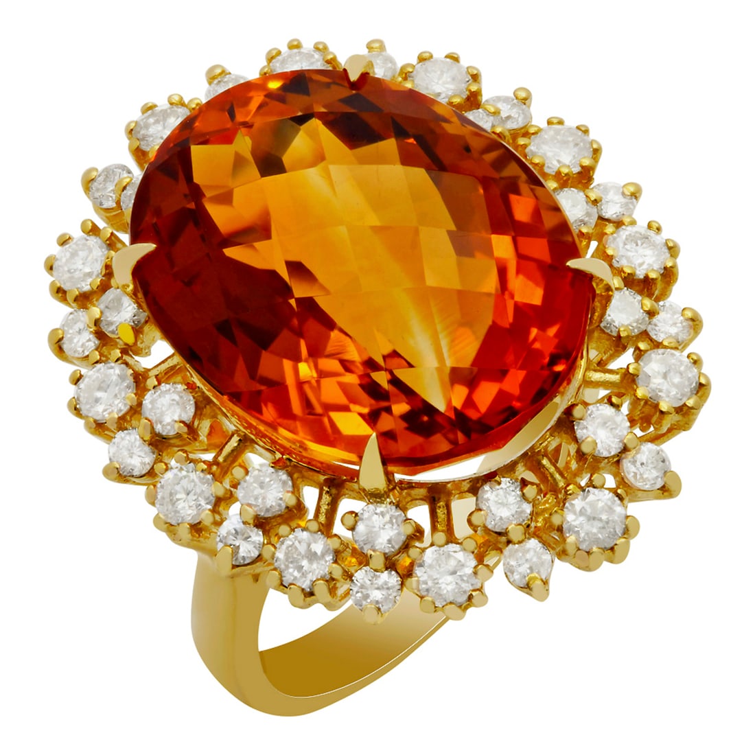 14k Yellow Gold 15.34ct Citrine 1.36ct Diamond Ring: Retail: $9,395.00 ****** 14k Yellow Gold 15.34ct Citrine 1.36ct Diamond Ring ****** Metal: 14K Yellow Gold / Total Item Weight: 10.00 grams / Country Made: United States / / Main Stone: Citrine / Colo