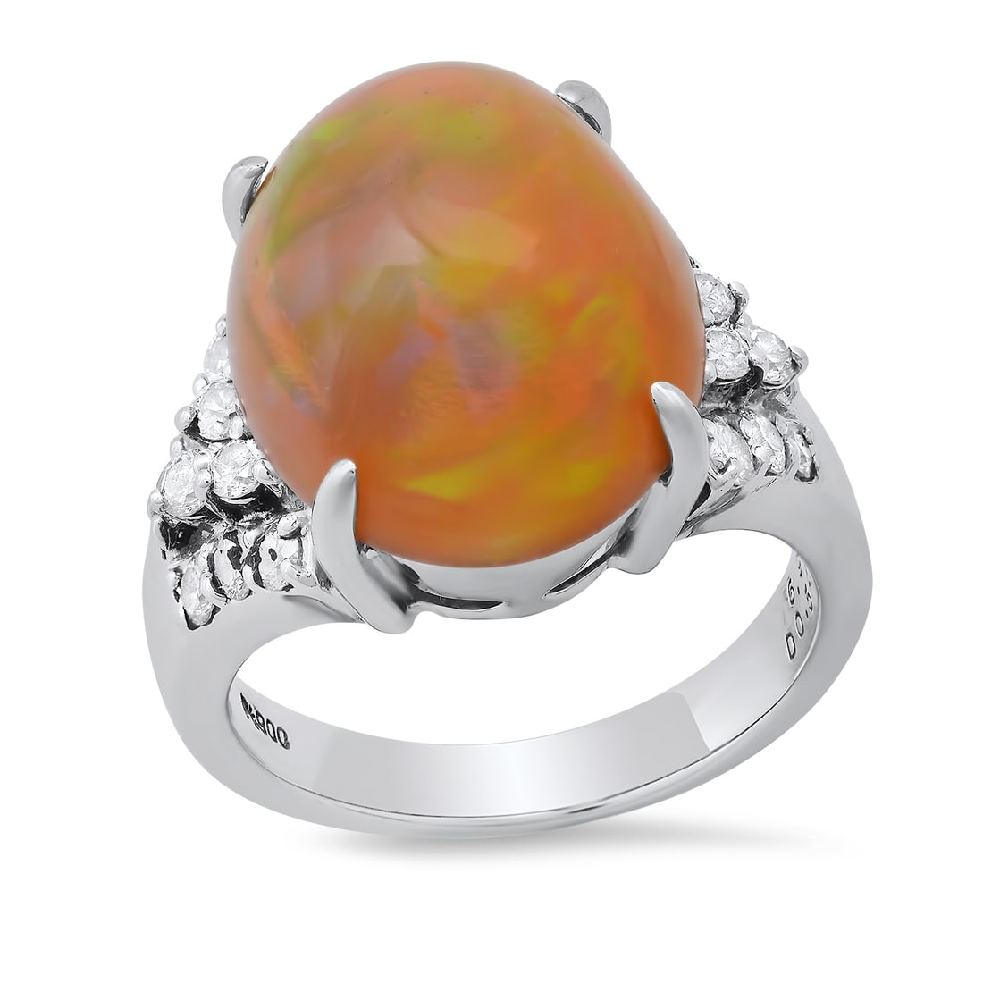 Platinum Setting with 8.50ct Opal and 0.70ct Diamond Ladies Ring: Retail: $8,210.00 ****** Platinum Setting with 8.50ct Opal and 0.70ct Diamond Ladies Ring ****** Size: 6 (we offer free resizing to winning bidders) / Metal: Platinum / Total Item Weight: 10.84 Grams