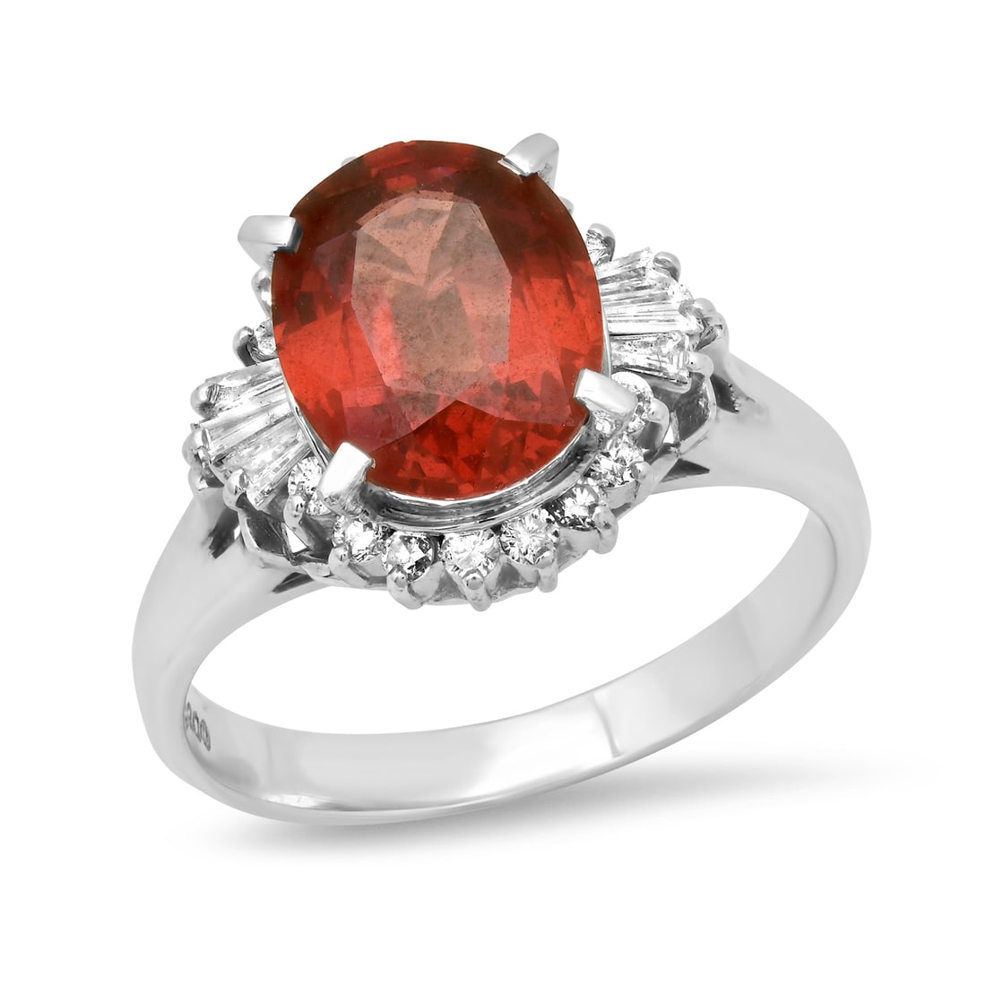 Platinum Setting with 2.38ct Garnet and 0.32ct Diamond Ladies Ring: Retail: $3,480.00 ****** Platinum Setting with 2.38ct Garnet and 0.32ct Diamond Ladies Ring ****** Size: 6 (we offer free resizing to winning bidders) / Metal: Platinum / Total Item Weight: 5.6 Grams
