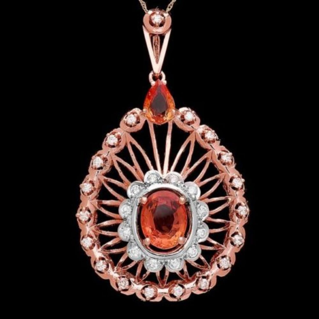 14K Gold 5.40ct Sapphire and 1.03ct Diamond Pendant: Retail: $11,650.00 ****** 14K Gold 5.40ct Sapphire and 1.03ct Diamond Pendant ****** Metal: 14K Rose Gold / Total Item Weight: 12.5 Grams / Country Made: United States / / Main Stone: Sapphire / Color