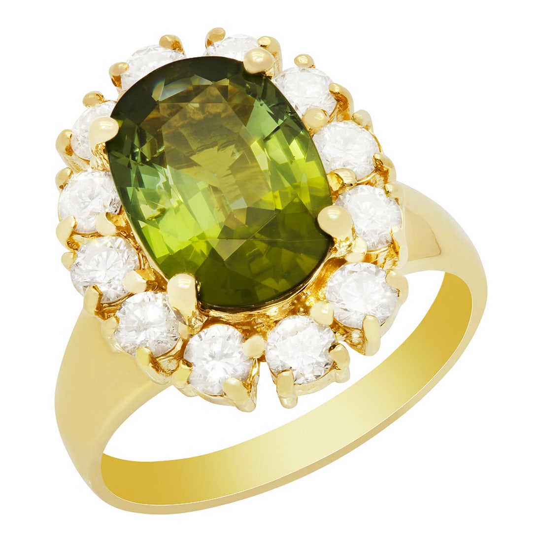 14k Yellow Gold 2.83ct Green Tourmaline 1.14ct Diamond Ring: Retail: $6,480.00 ****** 14k Yellow Gold 2.83ct Green Tourmaline 1.14ct Diamond Ring ****** Metal: 14K Yellow Gold / Total Item Weight: 6.30 grams / Country Made: United States / / Main Stone: Green T