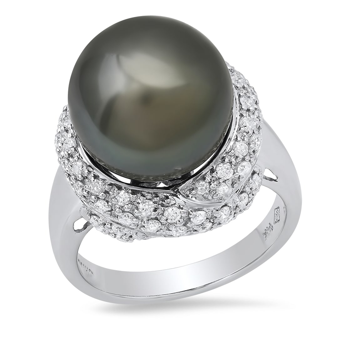 14K White Gold Setting with 13.5mm Tahitian Black Pearl and 0.21ct Diamond Ladies Ring: Retail: $4,930.00 ****** 14K White Gold Setting with 13.5mm Tahitian Black Pearl and 0.21ct Diamond Ladies Ring ****** Size: 7.25(we offer free resizing to winning bidders) / Metal: 14K White Gold / T