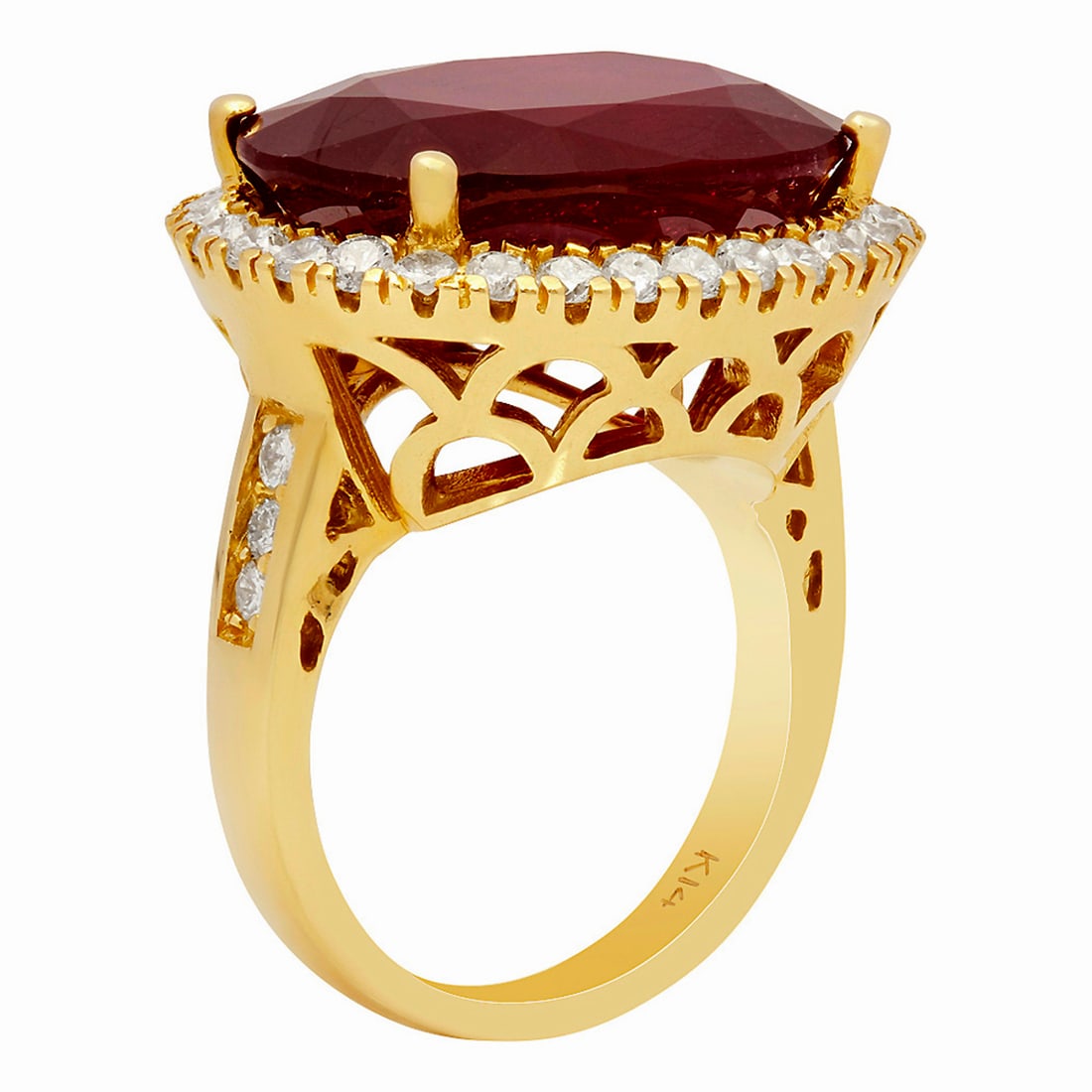 14k Yellow Gold 18.24ct Ruby 1.11ct Diamond Ring - 2