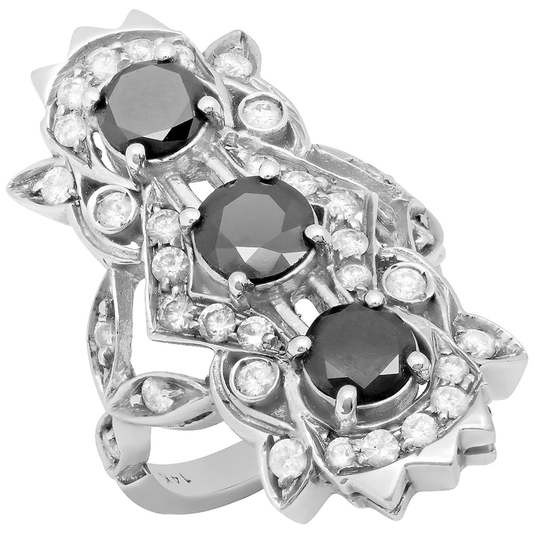 14k White Gold 2.76ct & 1.75ct Diamond Ring: Retail: $4,210.00 ****** 14k White Gold 2.76ct & 1.75ct Diamond Ring ****** Metal: 14K White Gold / Total Item Weight: 12.10 grams / Country Made: United States / / Main Stone: Diamond / Color: Black