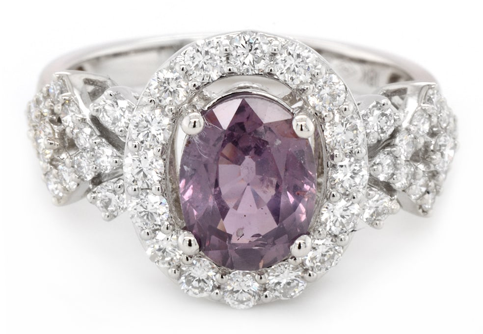 18K White Gold Ladies Ring with 2.02ct GIA Certified Sapphire and 1.05ct tw Adjacent Diamonds: Retail: $9,000.00 ****** 18K White Gold Ladies Ring with 2.02ct GIA Certified Sapphire and 1.05ct tw Adjacent Diamonds ****** Size: 6.5 / Metal: 18K White Gold / Total Item Weight: 4.5 Grams / Country