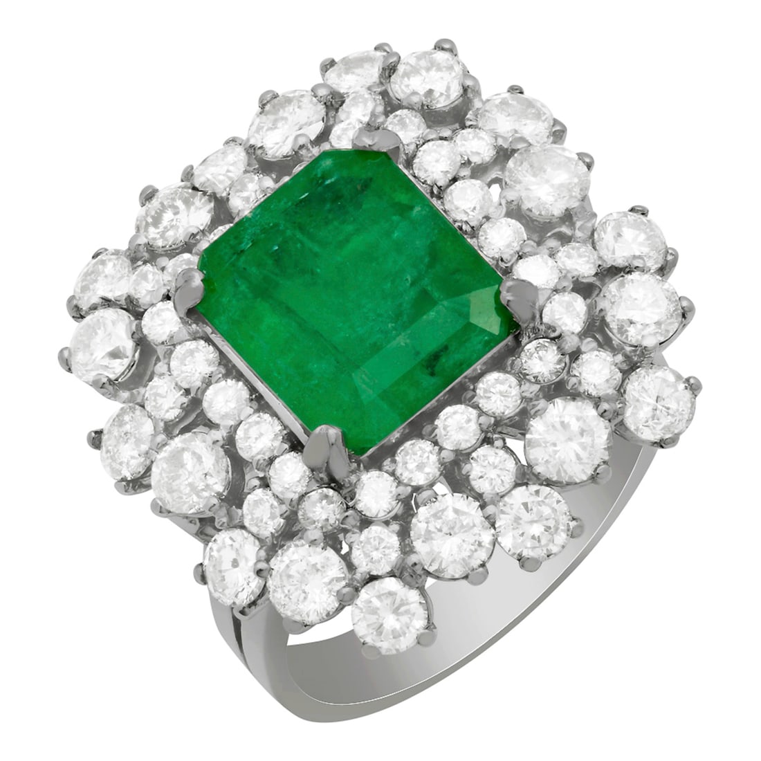 14k White Gold 2.98ct Emerald 2.83ct Diamond Ring: Retail: $18,280.00 ****** 14k White Gold 2.98ct Emerald 2.83ct Diamond Ring ****** Metal: 14K White Gold / Total Item Weight: 10.60 grams / Country Made: United States / / Main Stone: Emerald / Color: