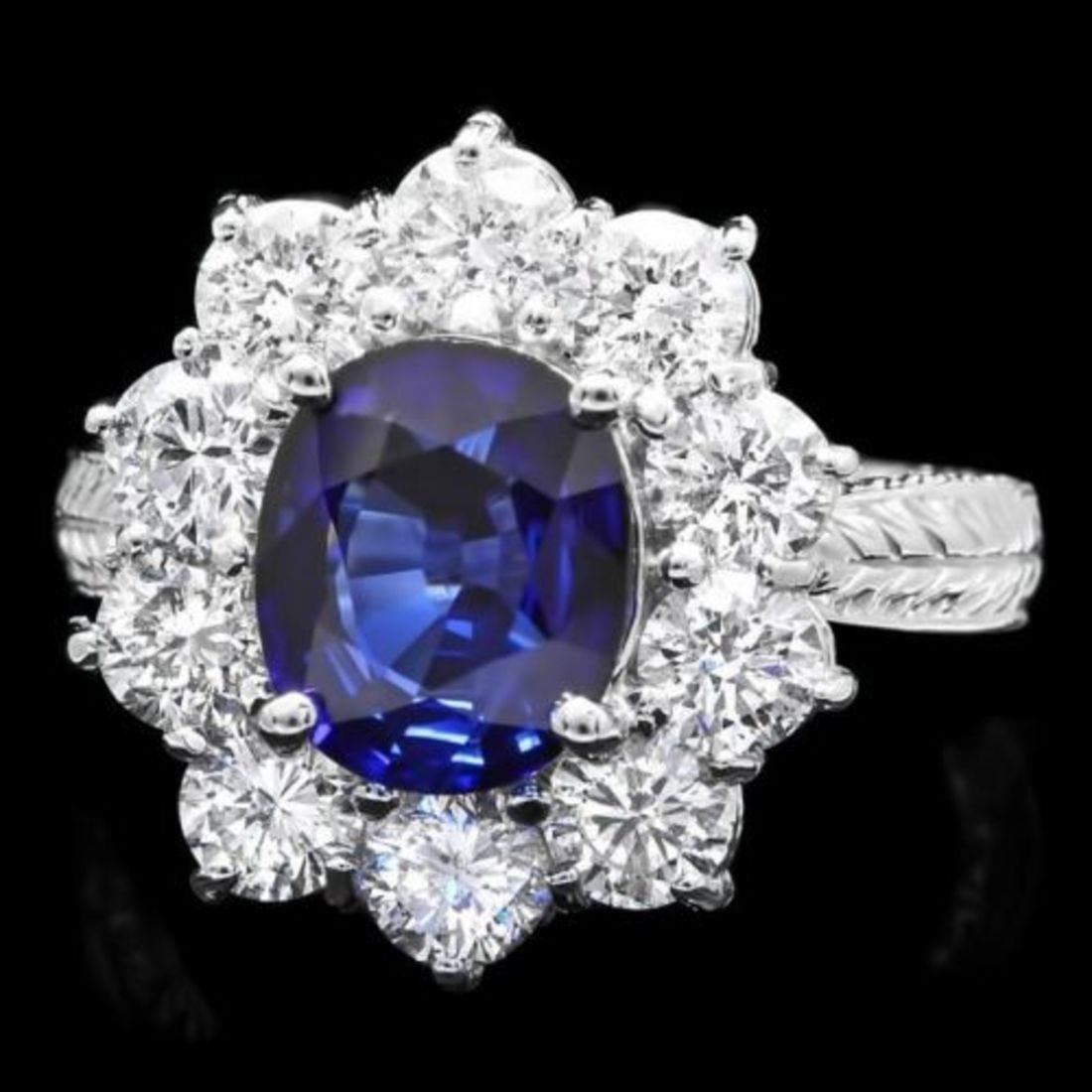 14K White Gold 2.38ct Sapphire and 2.12ct Diamond Ring: Retail: $17,800.00 ****** 14K White Gold 2.38ct Sapphire and 2.12ct Diamond Ring ****** Metal: 14K White Gold / Total Item Weight: 6.0 Grams / Country Made: United States / / Main Stone: Sapphire / Co