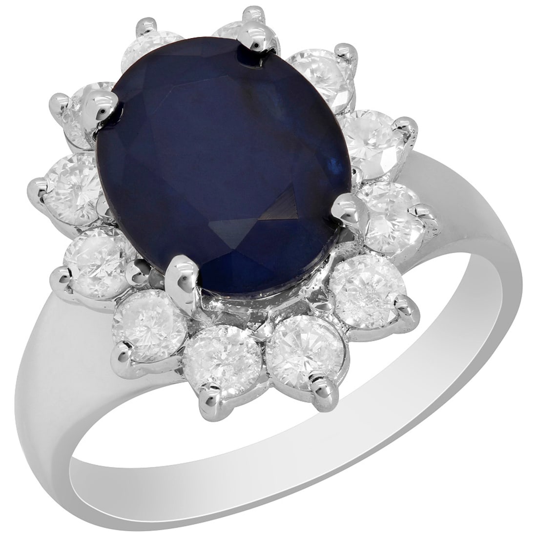 14k White Gold 5.06ct Sapphire 1.08ct Diamond Ring: Retail: $4,870.00 ****** 14k White Gold 5.06ct Sapphire 1.08ct Diamond Ring ****** Metal: 14K White Gold / Total Item Weight: 5.50 grams / Country Made: United States / / Main Stone: Sapphire /